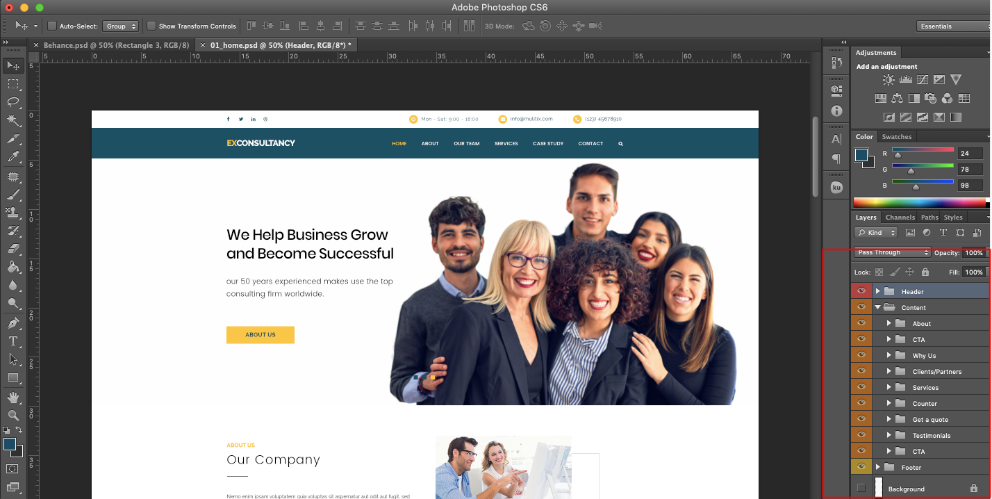 FREE Corporate Website PSD Template-Page Groups