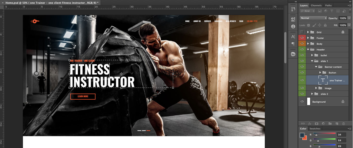 Free Website PSD Template For Fitness Personal Trainer