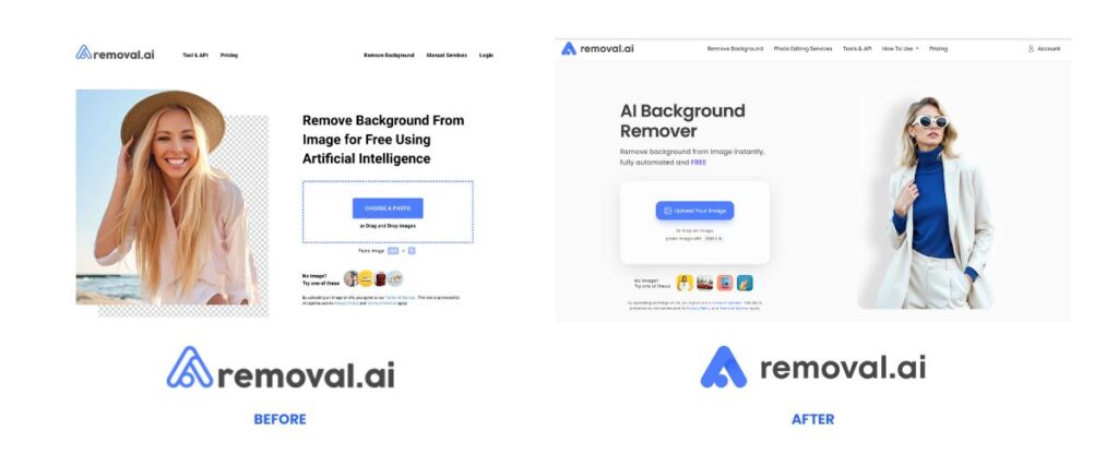 Removal.AI branding before and after